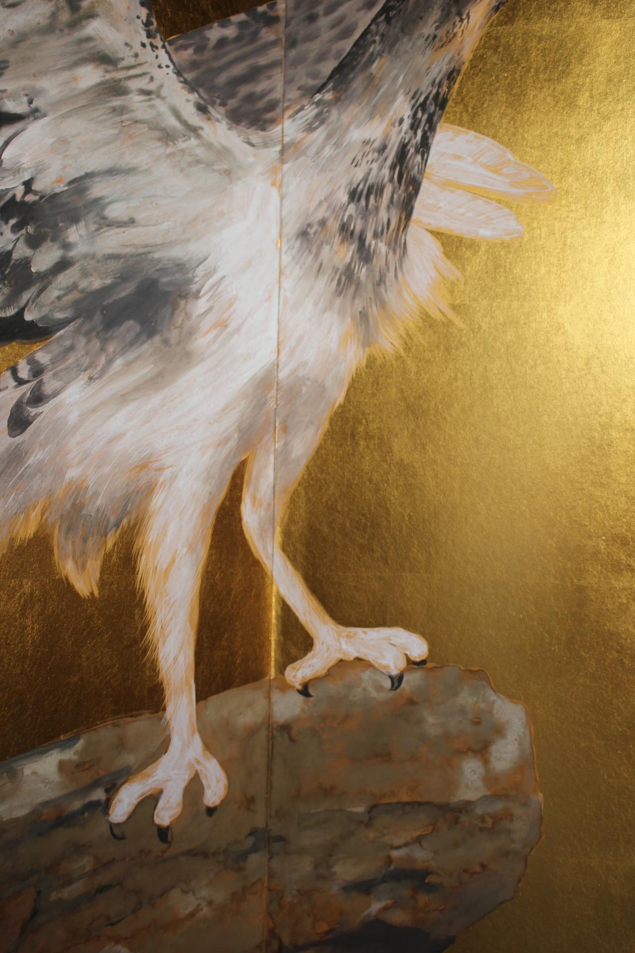 B86 Peinture japonaise d'art, faucon, écran d'or Byobu, 2 panneaux en vente 3