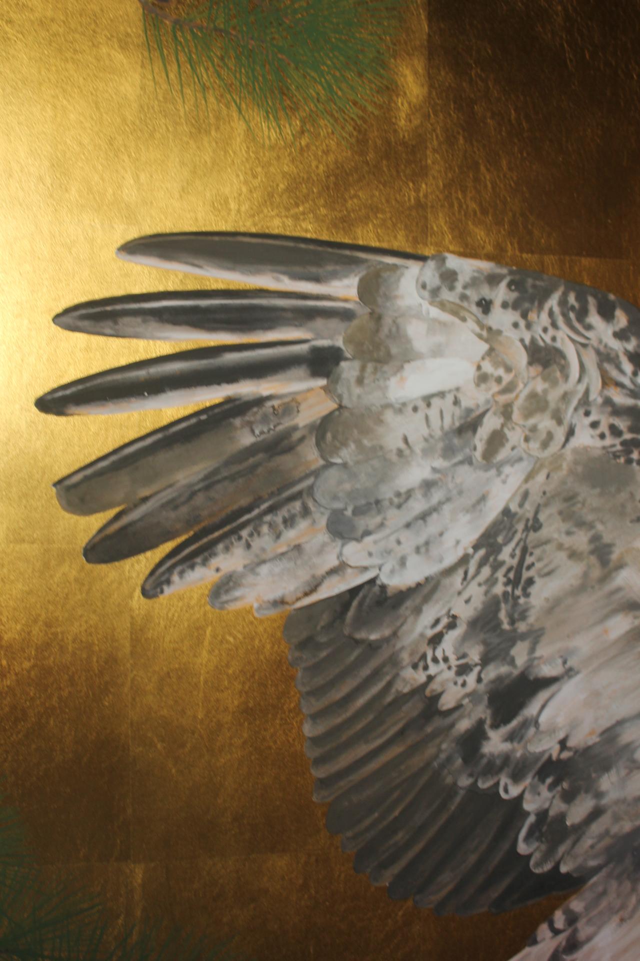 B86 Peinture japonaise d'art, faucon, écran d'or Byobu, 2 panneaux en vente 4