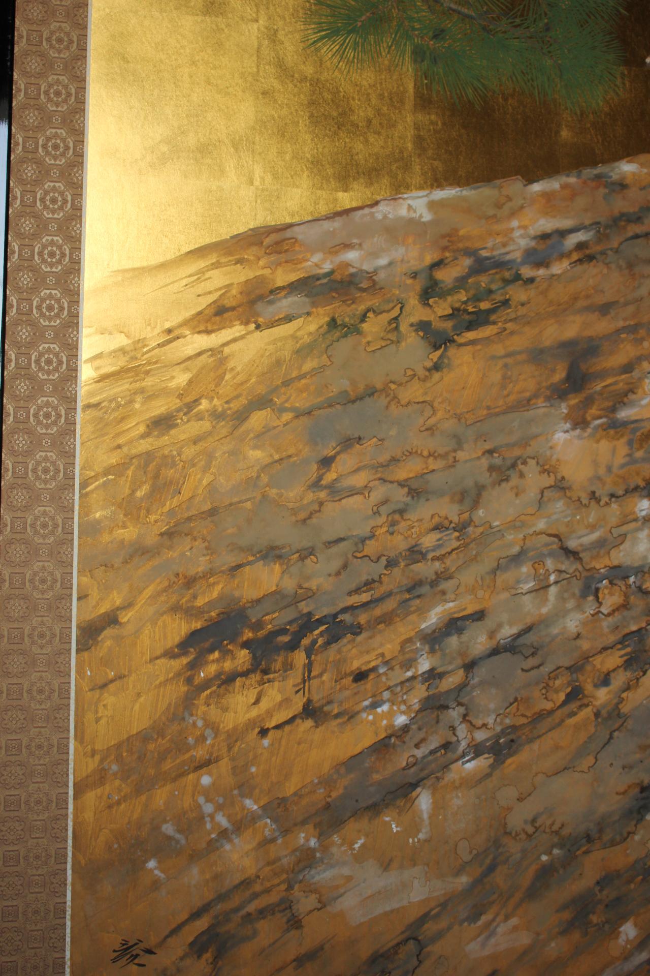 B86 Peinture japonaise d'art, faucon, écran d'or Byobu, 2 panneaux en vente 8