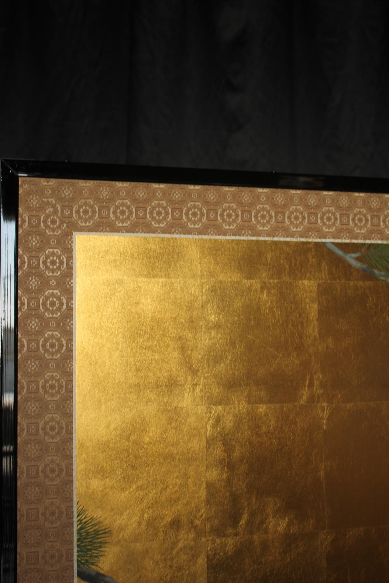 Japonais B86 Peinture japonaise d'art, faucon, écran d'or Byobu, 2 panneaux en vente