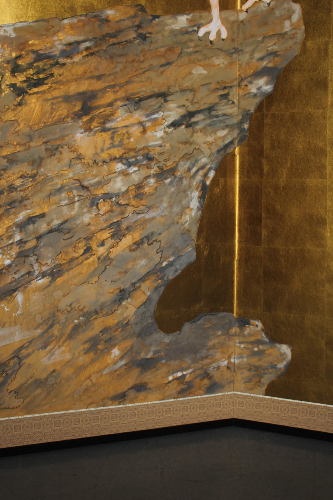 Papier B86 Peinture japonaise d'art, faucon, écran d'or Byobu, 2 panneaux en vente