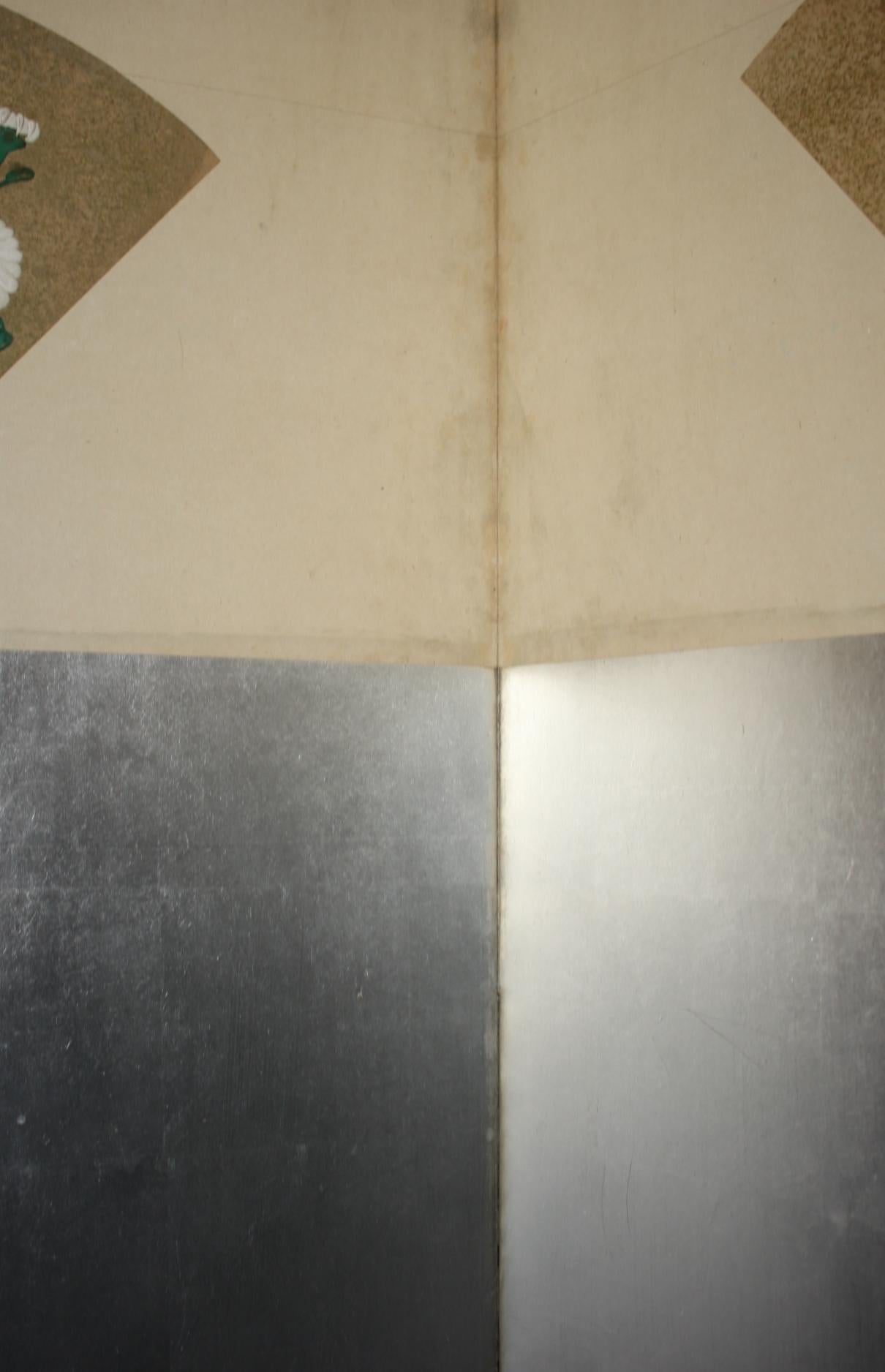 B87 Japanische Antiquitäten Kunst, Chrysantheme und Silber Hintergrund Bildschirm Byobu im Angebot 6