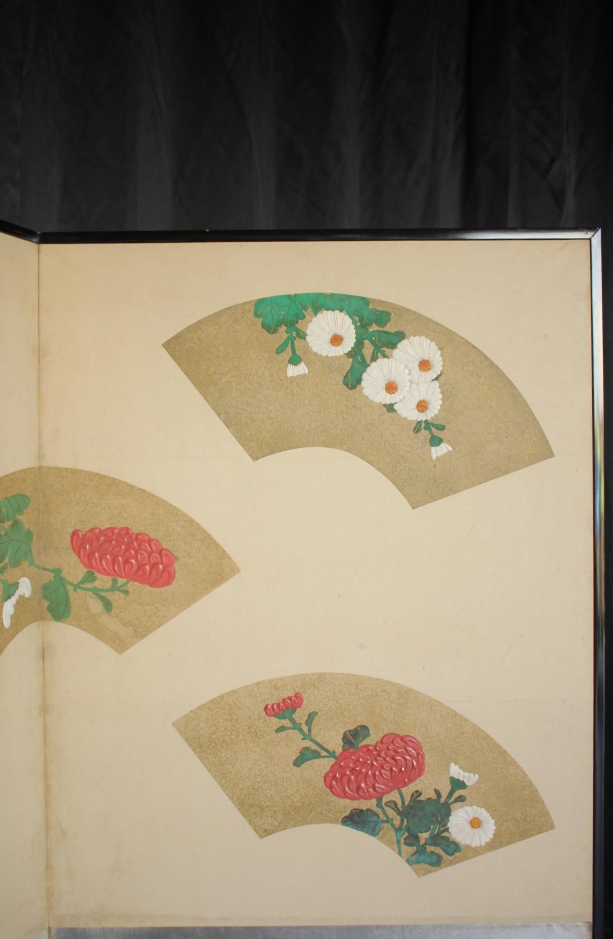 B87 Japanische Antiquitäten Kunst, Chrysantheme und Silber Hintergrund Bildschirm Byobu im Angebot 8