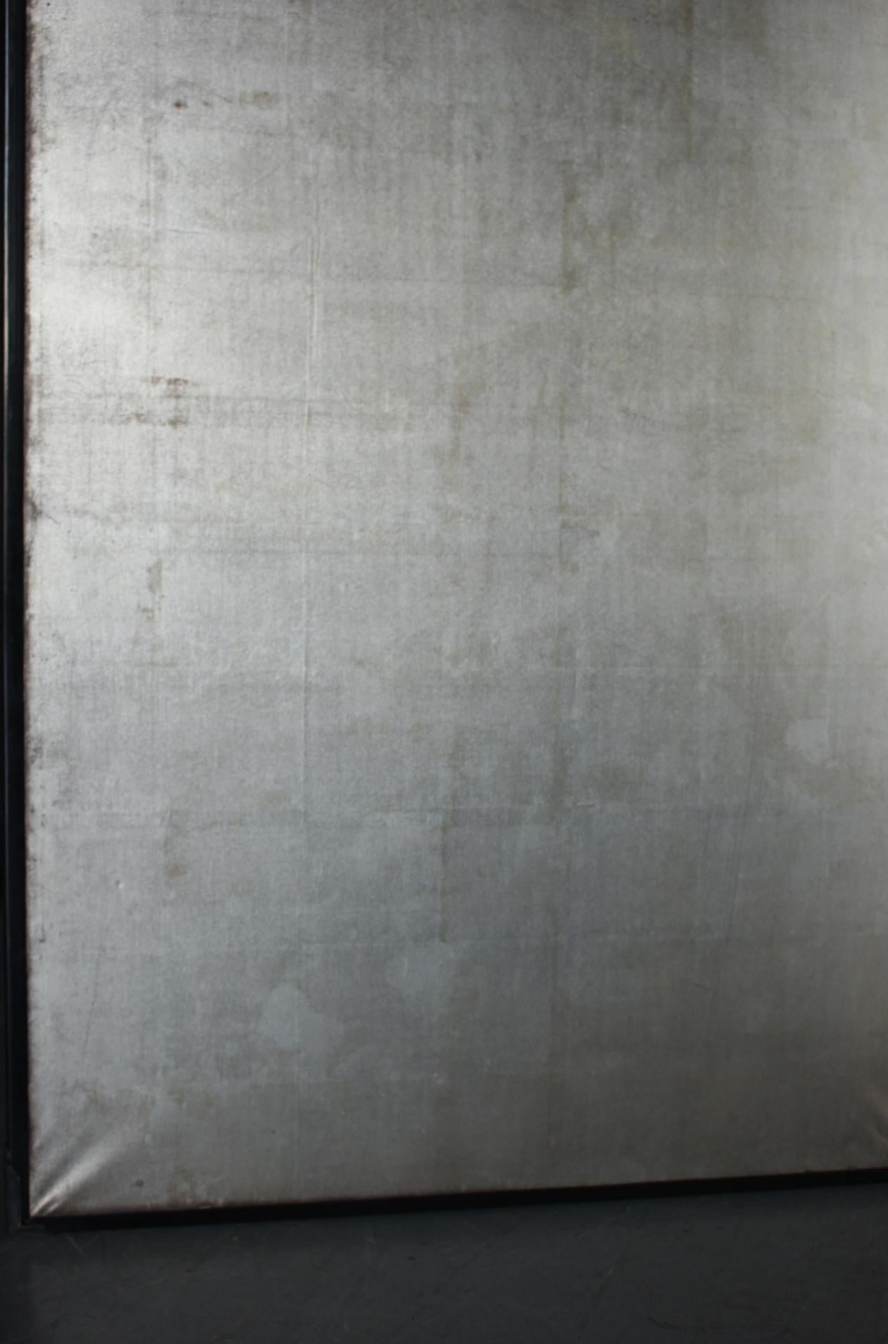 B88 Japanische Antiquitäten Kunst, Silber Hintergrund Bildschirm Byobu im Angebot 1