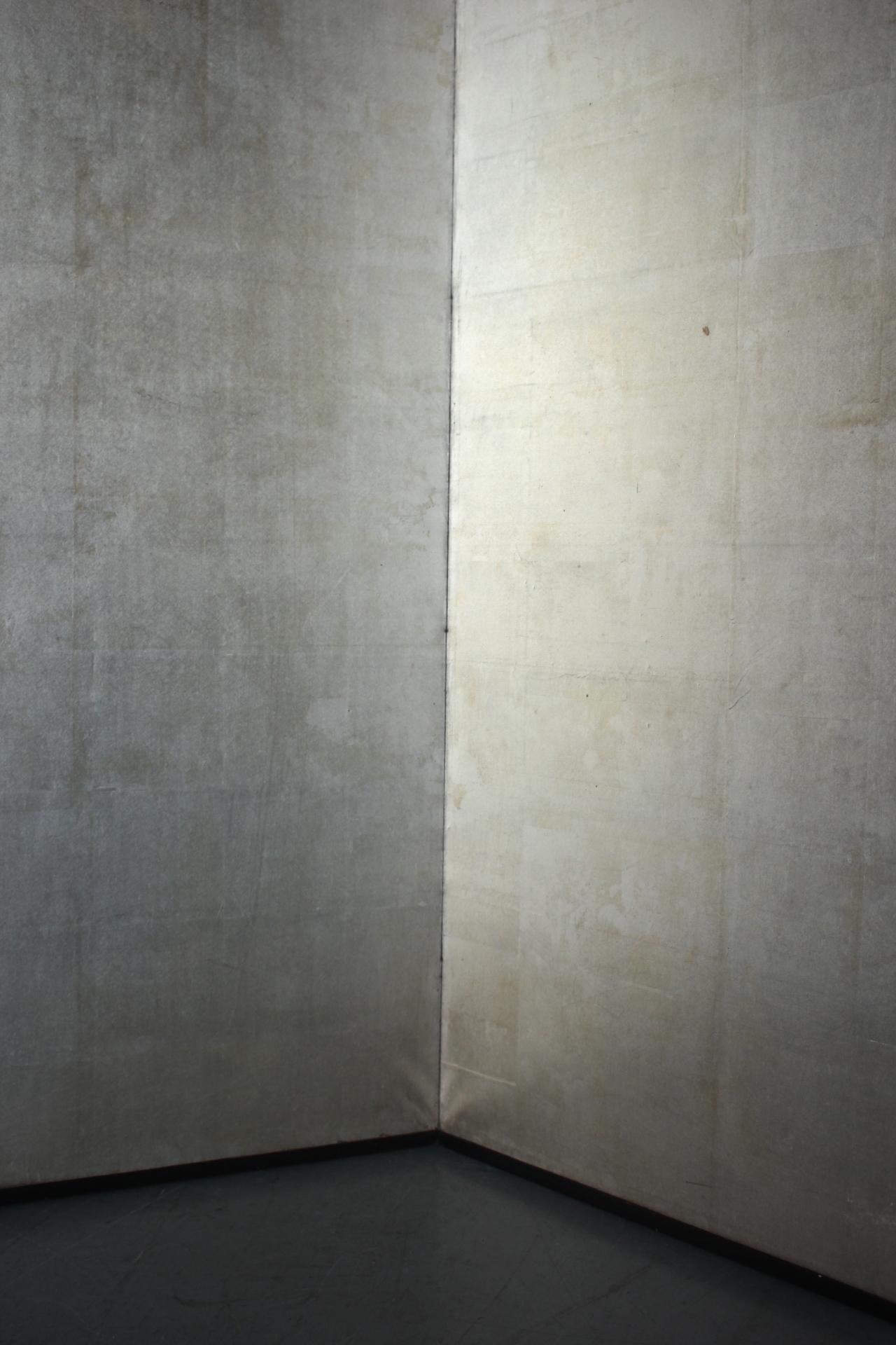 B88 Japanische Antiquitäten Kunst, Silber Hintergrund Bildschirm Byobu im Angebot 2