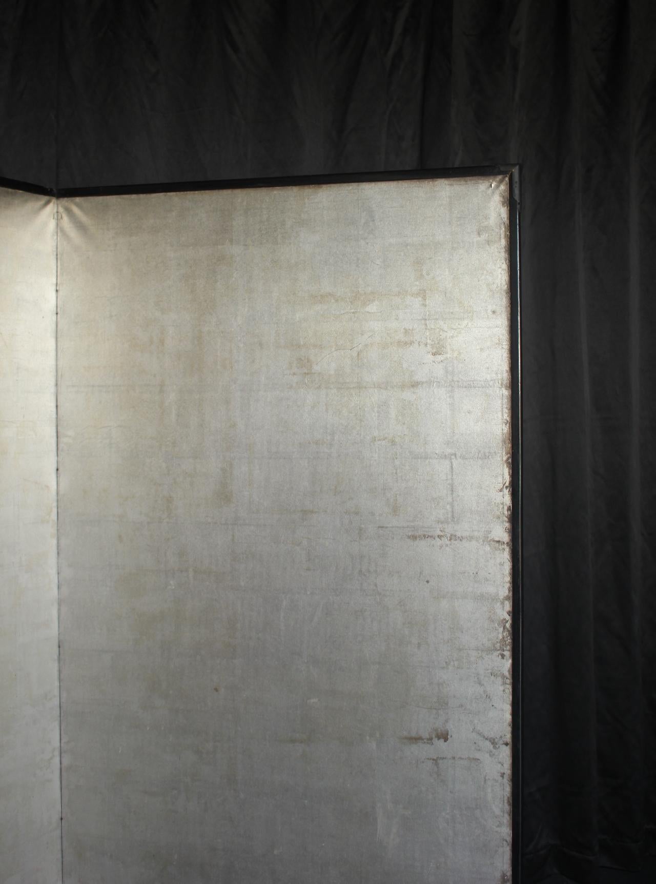 B88 Japanische Antiquitäten Kunst, Silber Hintergrund Bildschirm Byobu im Angebot 3