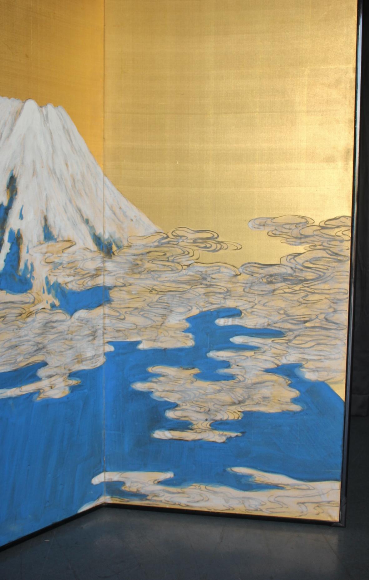 B89 Japanische Malerei, Mount Fuji Goldback Screen Byobu, 2-Paneele im Angebot 5
