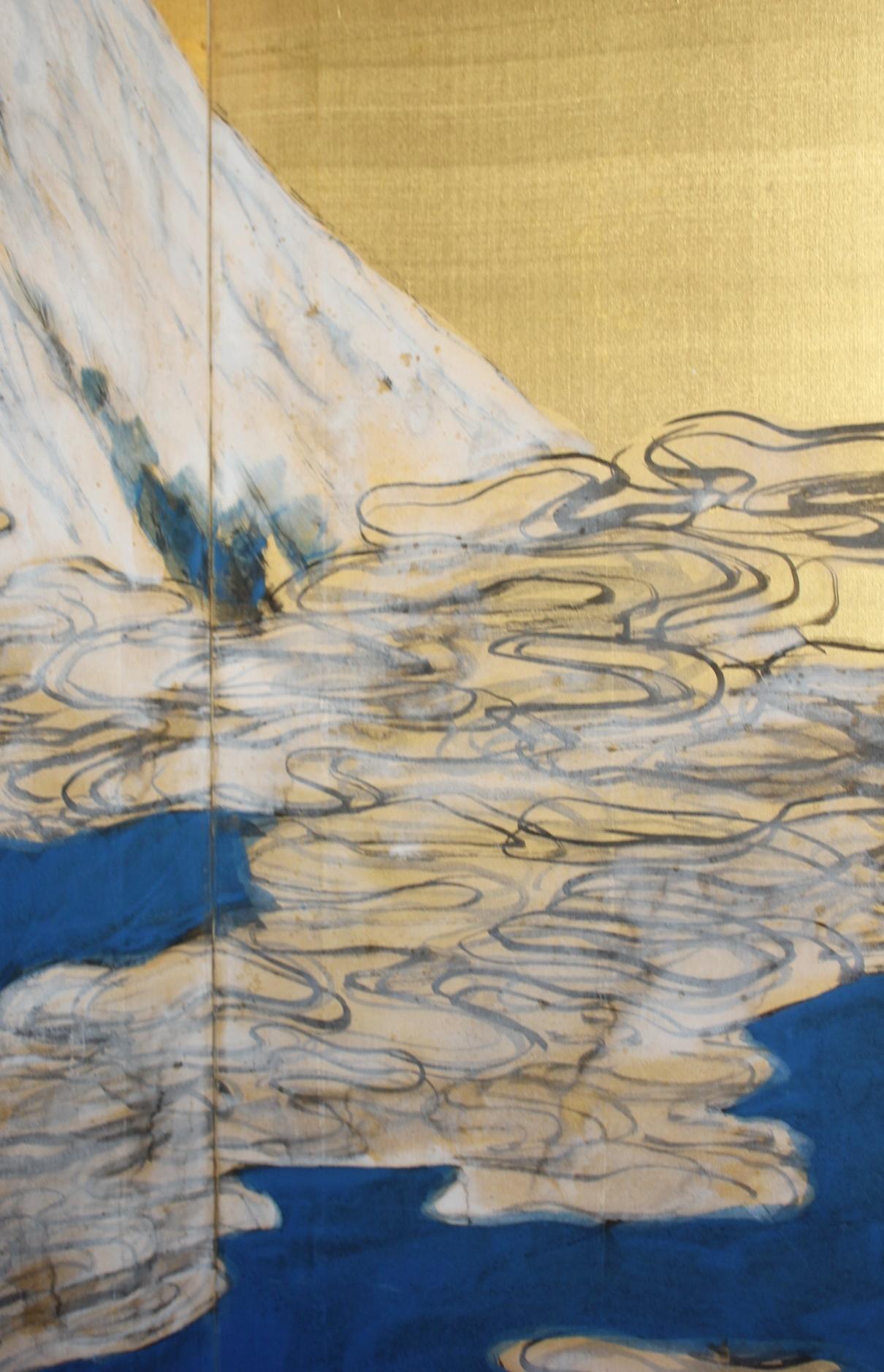 B89 Japanische Malerei, Mount Fuji Goldback Screen Byobu, 2-Paneele im Angebot 8
