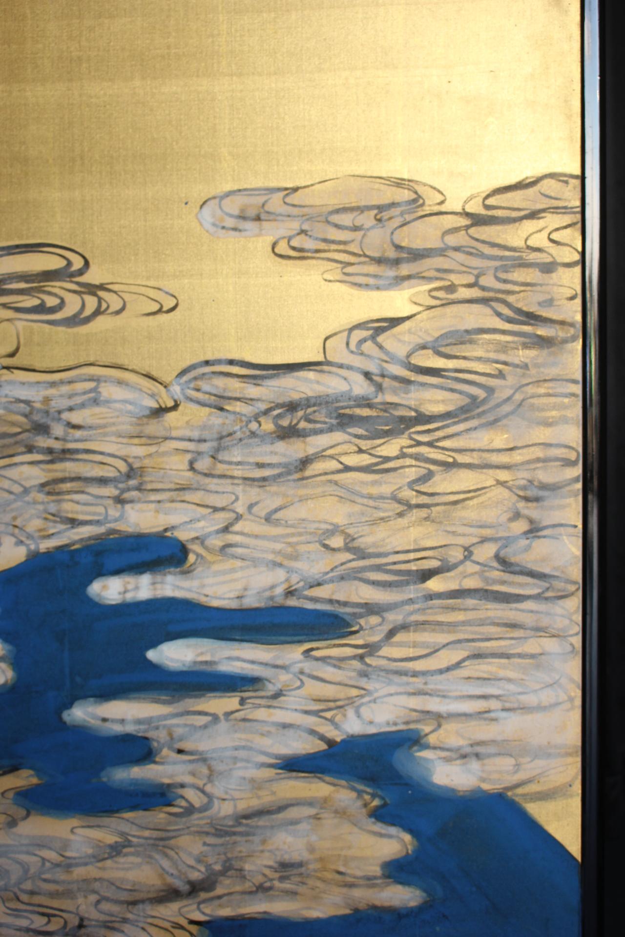 B89 Japanische Malerei, Mount Fuji Goldback Screen Byobu, 2-Paneele im Angebot 9