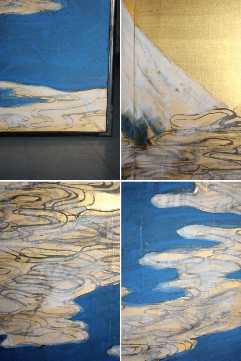 B89 Japanische Malerei, Mount Fuji Goldback Screen Byobu, 2-Paneele im Angebot 11