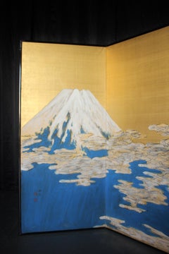 B89 Japanese Painting Art, Mount Fuji Goldback Screen Byobu, 2-panels