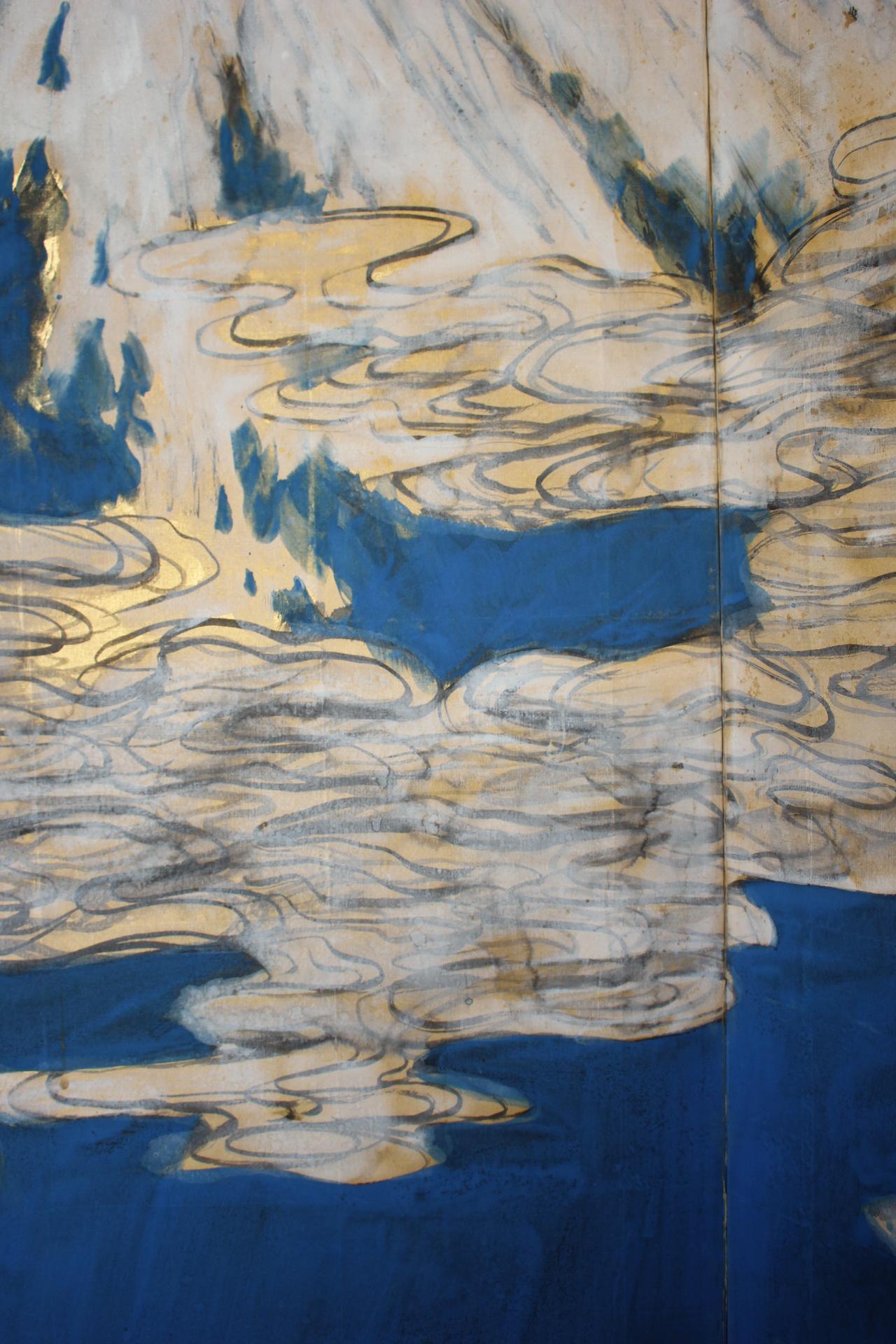 B89 Japanische Malerei, Mount Fuji Goldback Screen Byobu, 2-Paneele im Angebot 2