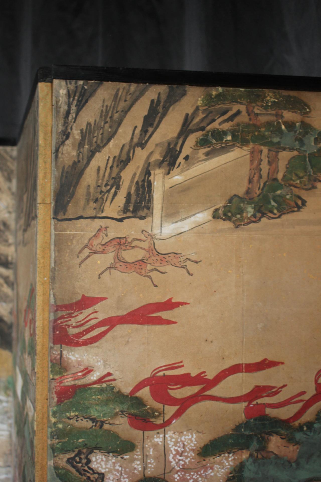 B90 Japanese antiques art Byobu screen Battle scene paper en vente 7