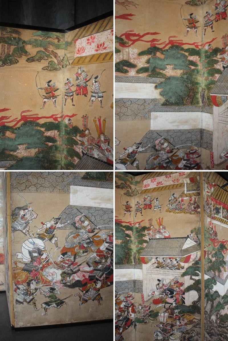 B90 Japanese antiques art Byobu screen Battle scene paper en vente 8