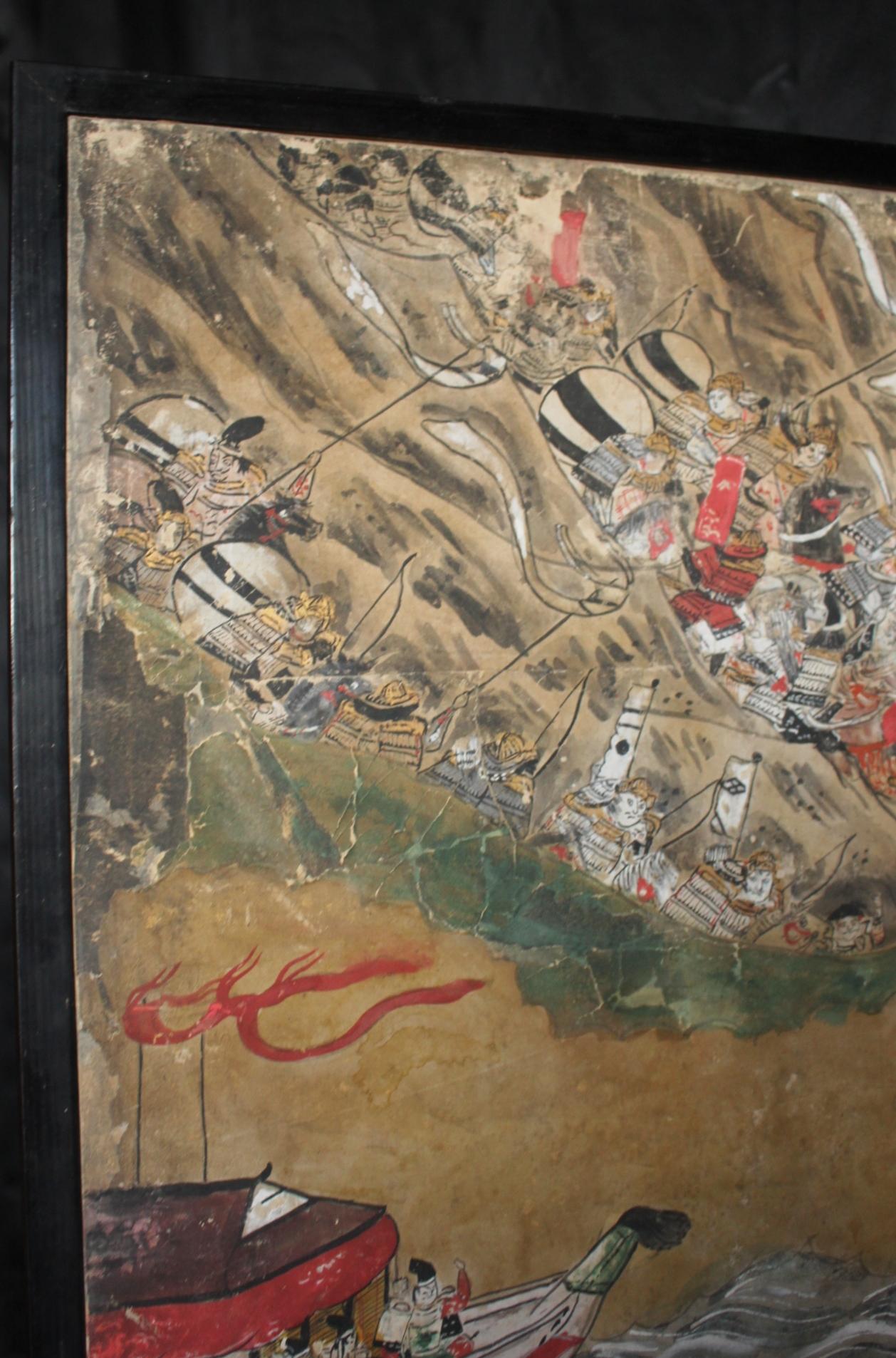 Peint à la main B90 Japanese antiques art Byobu screen Battle scene paper en vente