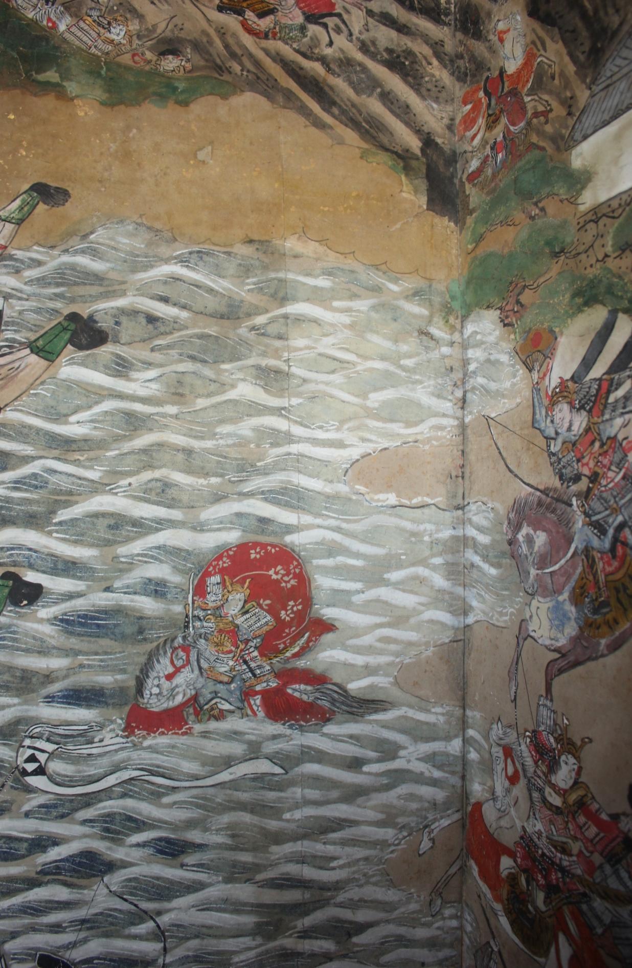 XIXe siècle B90 Japanese antiques art Byobu screen Battle scene paper en vente