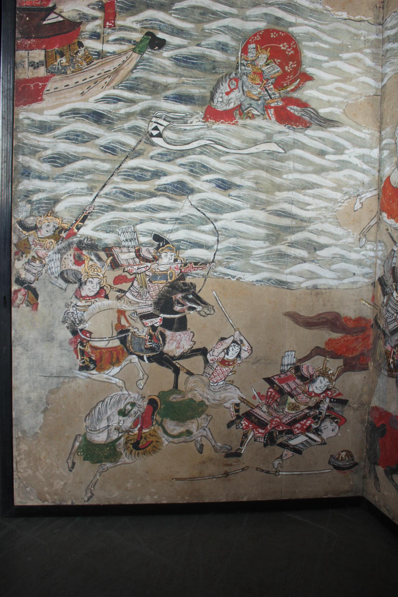 Papier B90 Japanese antiques art Byobu screen Battle scene paper en vente