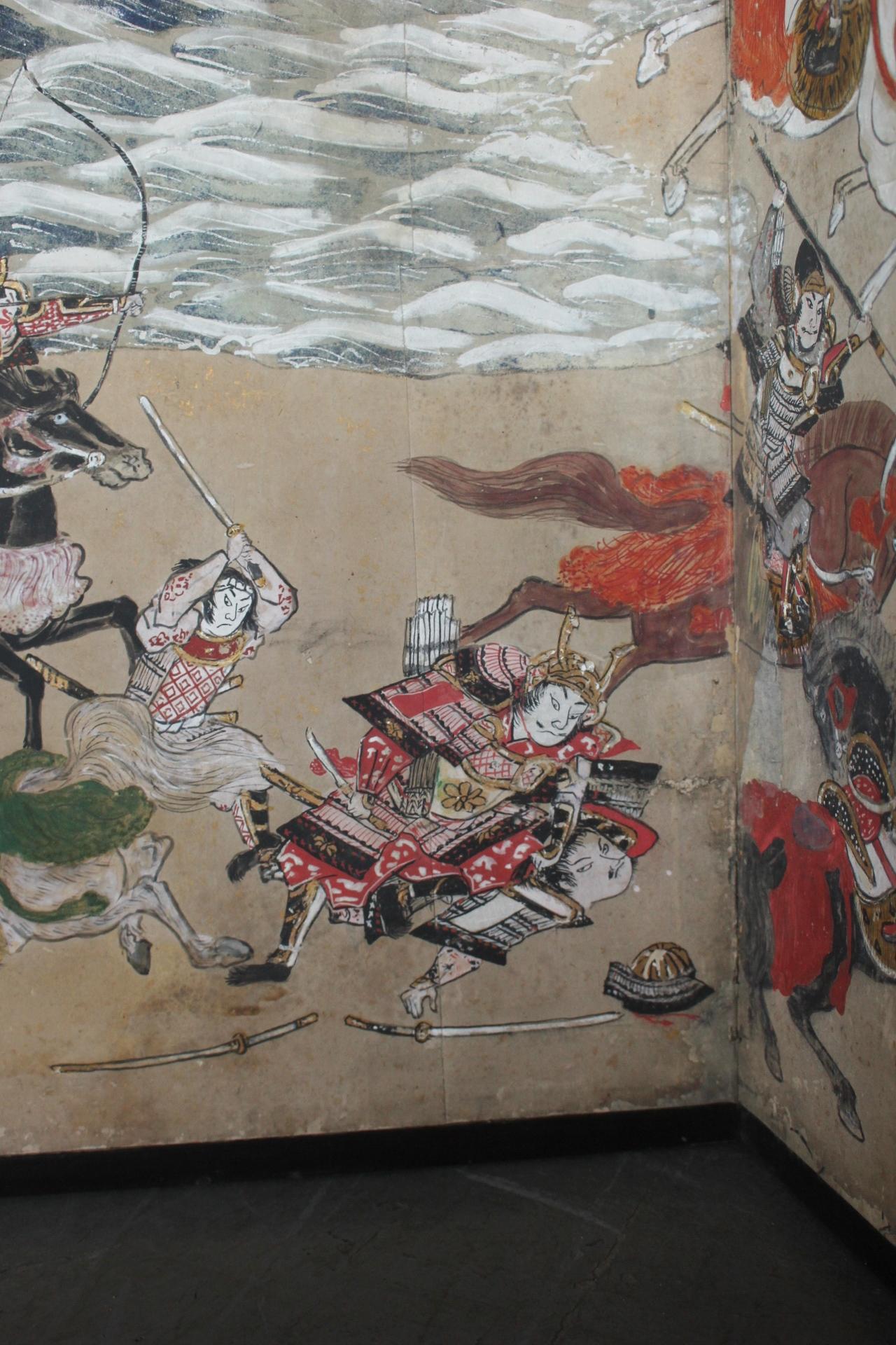 B90 Japanese antiques art Byobu screen Battle scene paper en vente 2