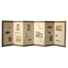 B96 Old Japanese 6panels folding Screen, Hina Doll Accessories painting