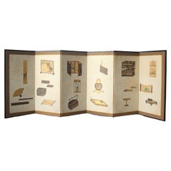 B97 Old Japanese 6panels folding Screen, Hina Doll Accessories painting