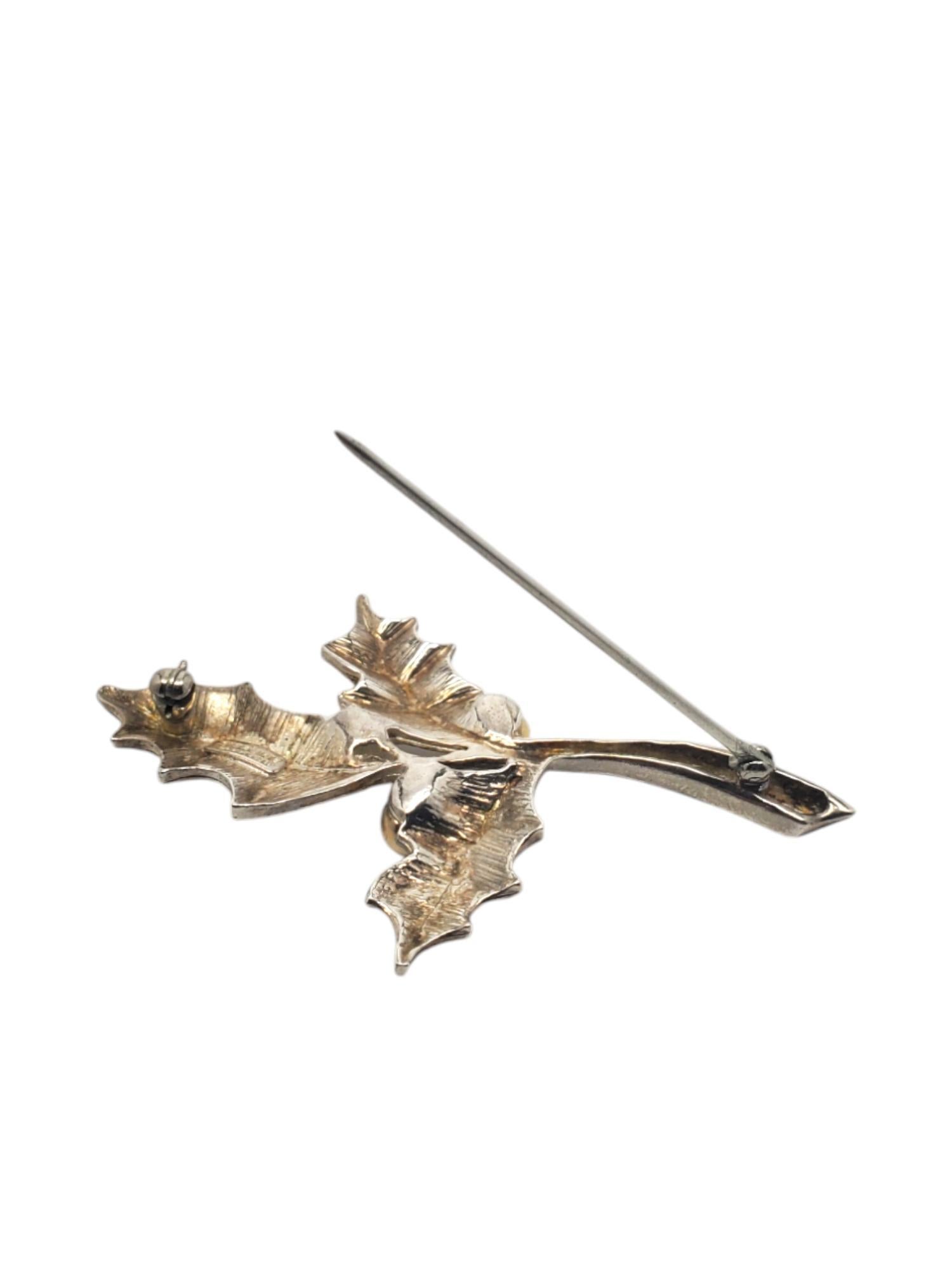 B.A. Ballou Sterling Silver & 14K Mistletoe Brooch Pin #20496 For Sale 1