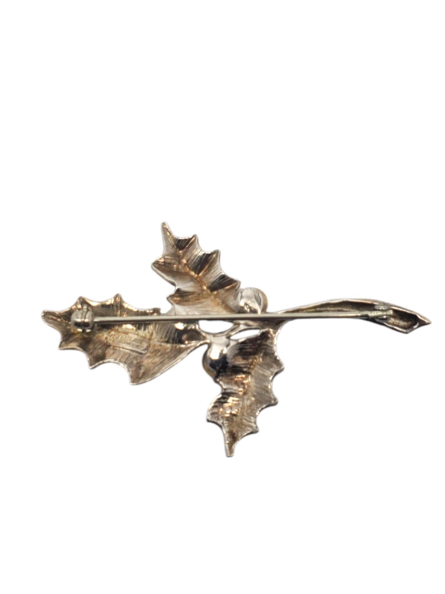 B.A. Ballou Sterling Silver & 14K Mistletoe Brooch Pin #20496 For Sale 2
