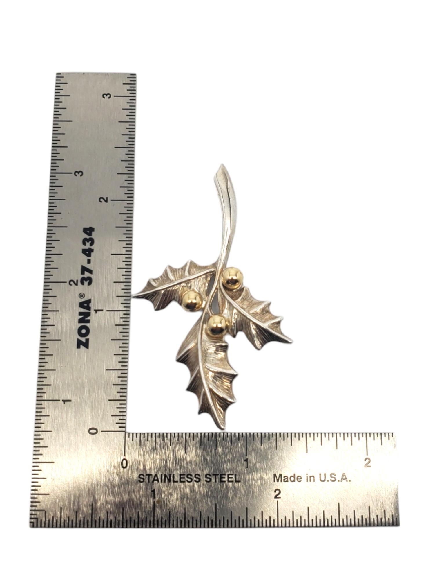 B.A. Ballou Sterling Silver & 14K Mistletoe Brooch Pin #20496 For Sale 3