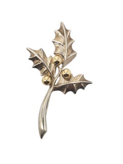 B.A. Ballou Sterling Silver & 14K Mistletoe Brooch Pin #20496