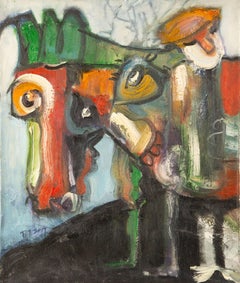 Ba, Te'er Abstract Original Oil Painting "Walking With Horse"