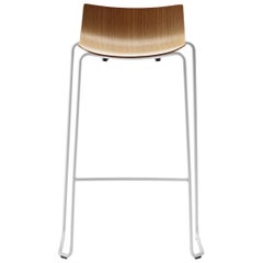 BA004T Preludia Bar Chair in Oak Lacquer and White Steel Base by Brad Ascalon
