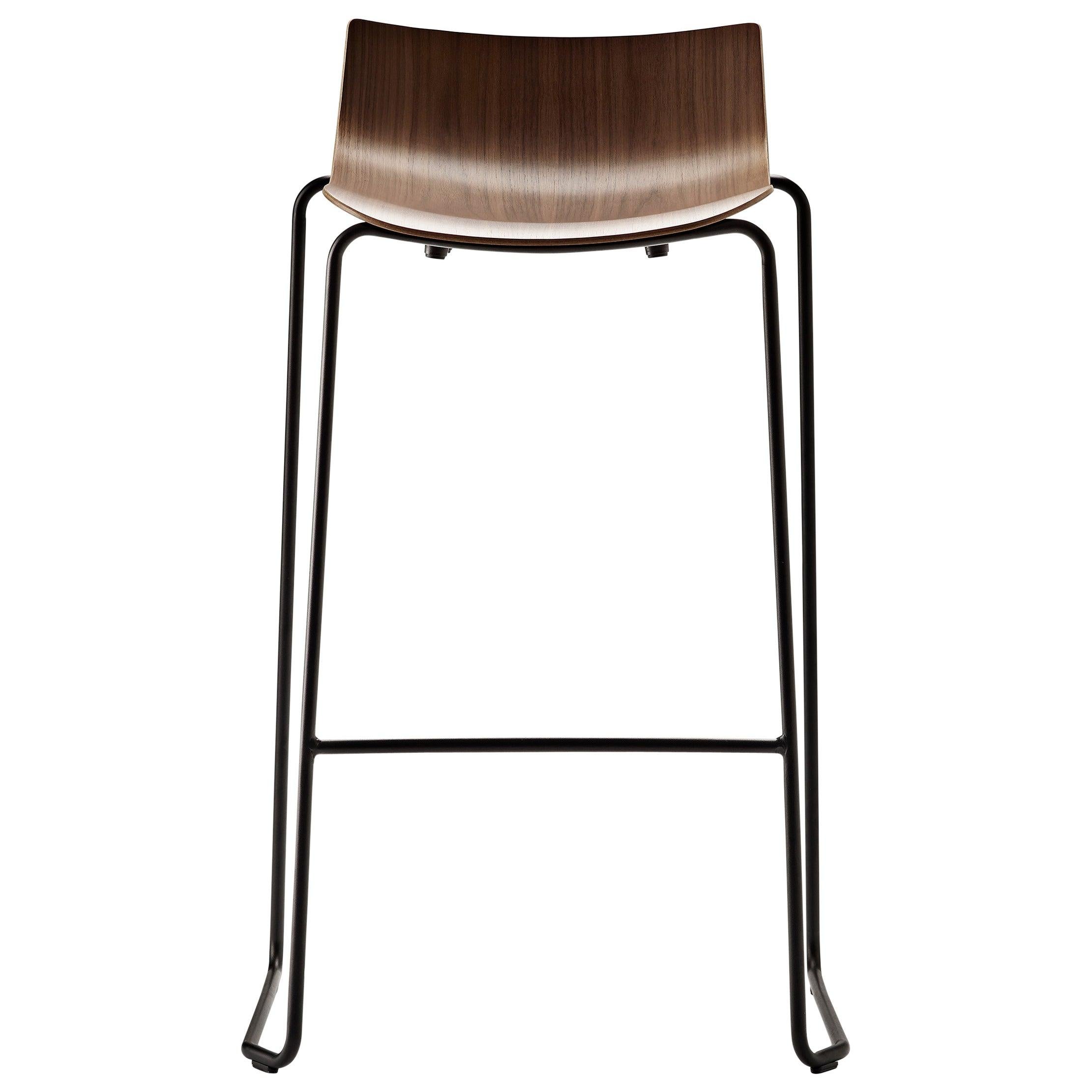 BA004T Preludia Bar Chair in Walnut Lacquer and Black Steel Base by Brad Ascalon