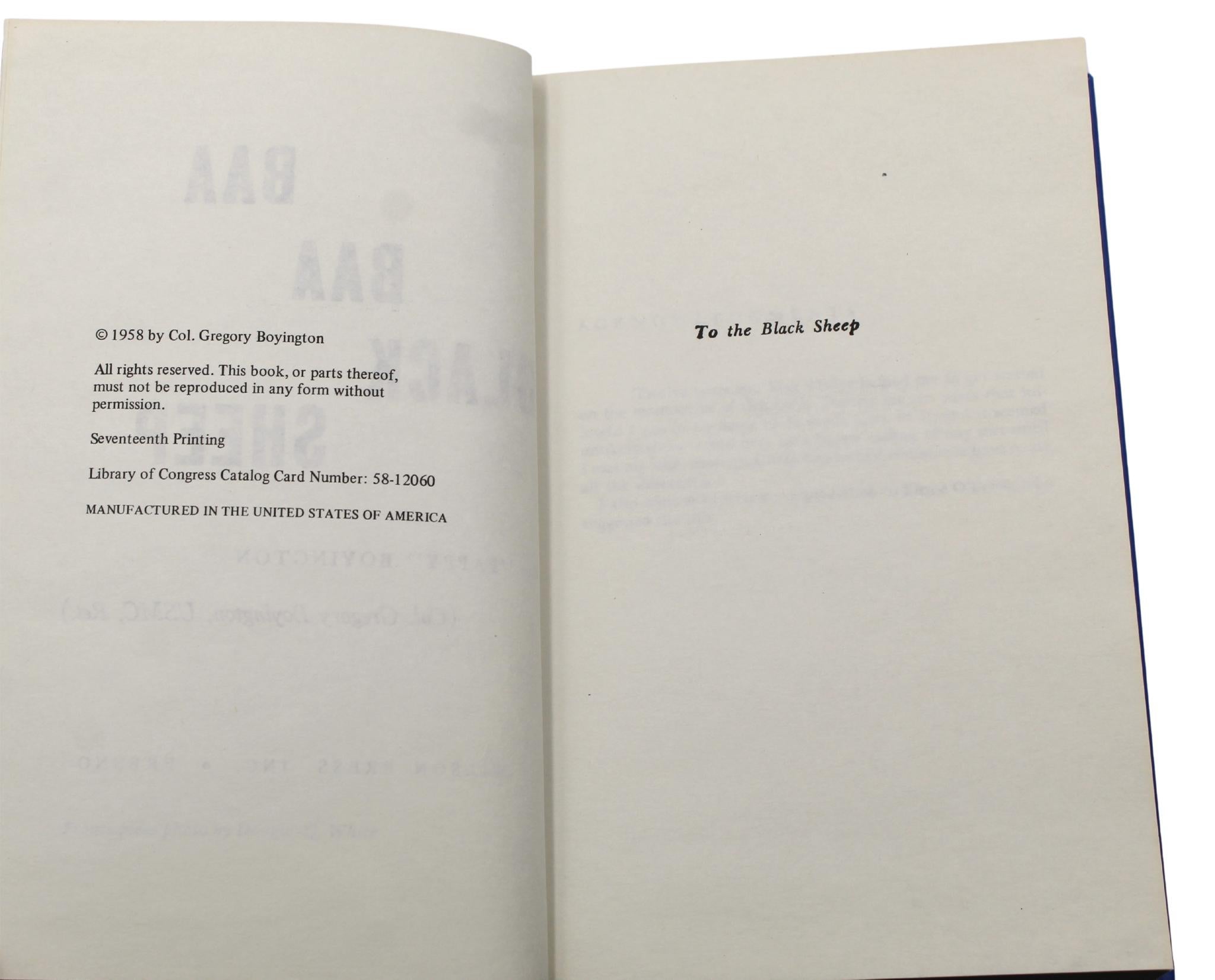Baa Baa Black Sheep by Pappy Boyington, Signed and Inscribed, Original DJ, 1958 For Sale 3