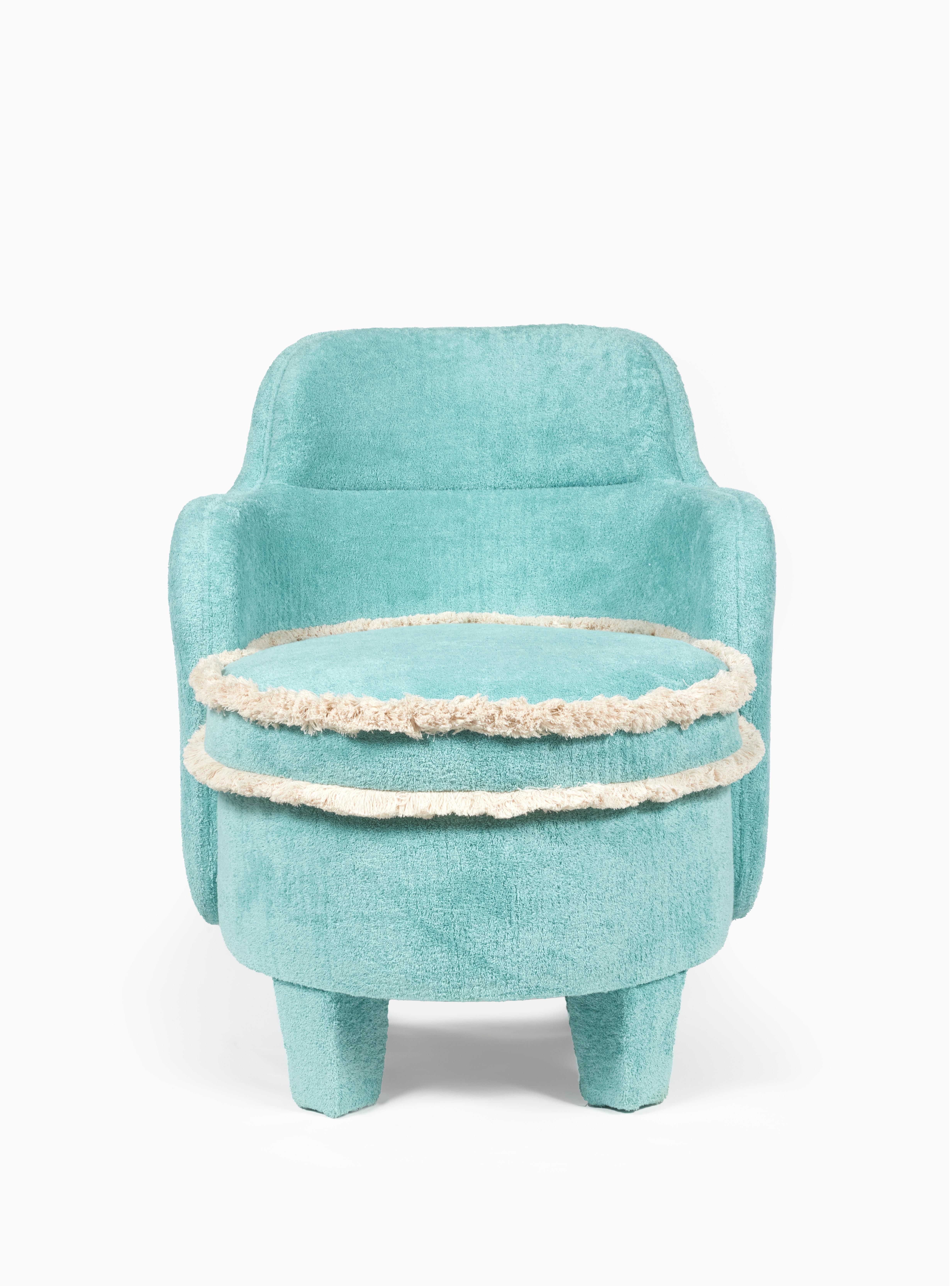 The Baba armchair was designed and imagined for a residential project in Paris. 
Its iconic design was inspired by the floral shapes of 70s furniture.
The size of this piece fits perfectly with a small area like angles of a bathroom or a bedroom.