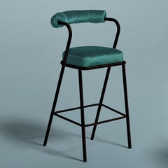 Baba Black Steel & Blue Velvet Cushion Bar Stool by Serena Confalonieri