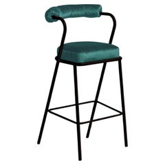 Baba Black Steel & Blue Velvet Cushion Bar Stool by Serena Confalonieri