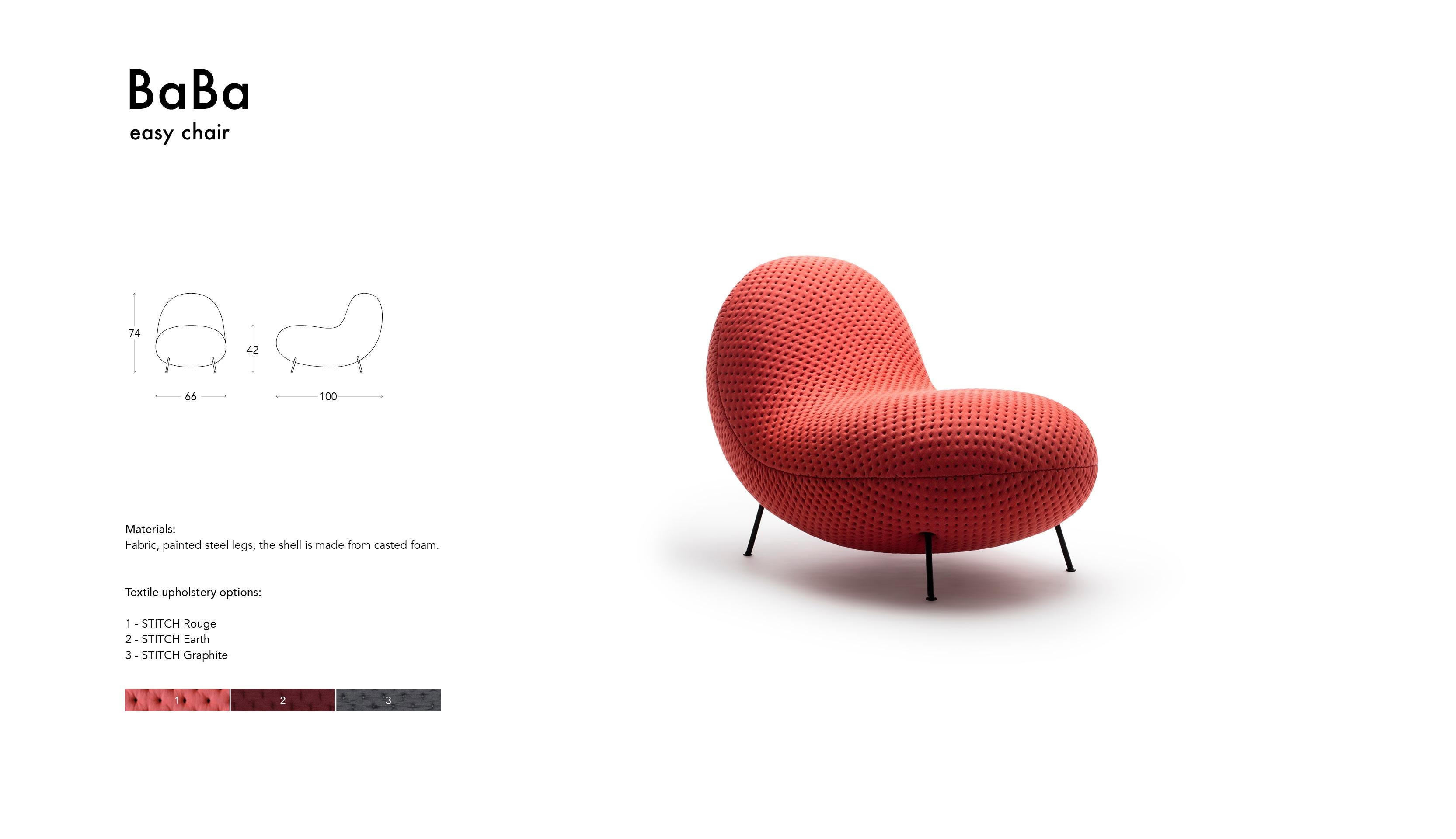 Fabric BaBa Easy chair in STITCH Rouge by Febrik For Sale