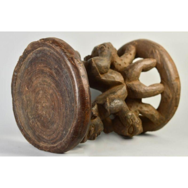 Carved Babanki Janus Stool in Wood For Sale
