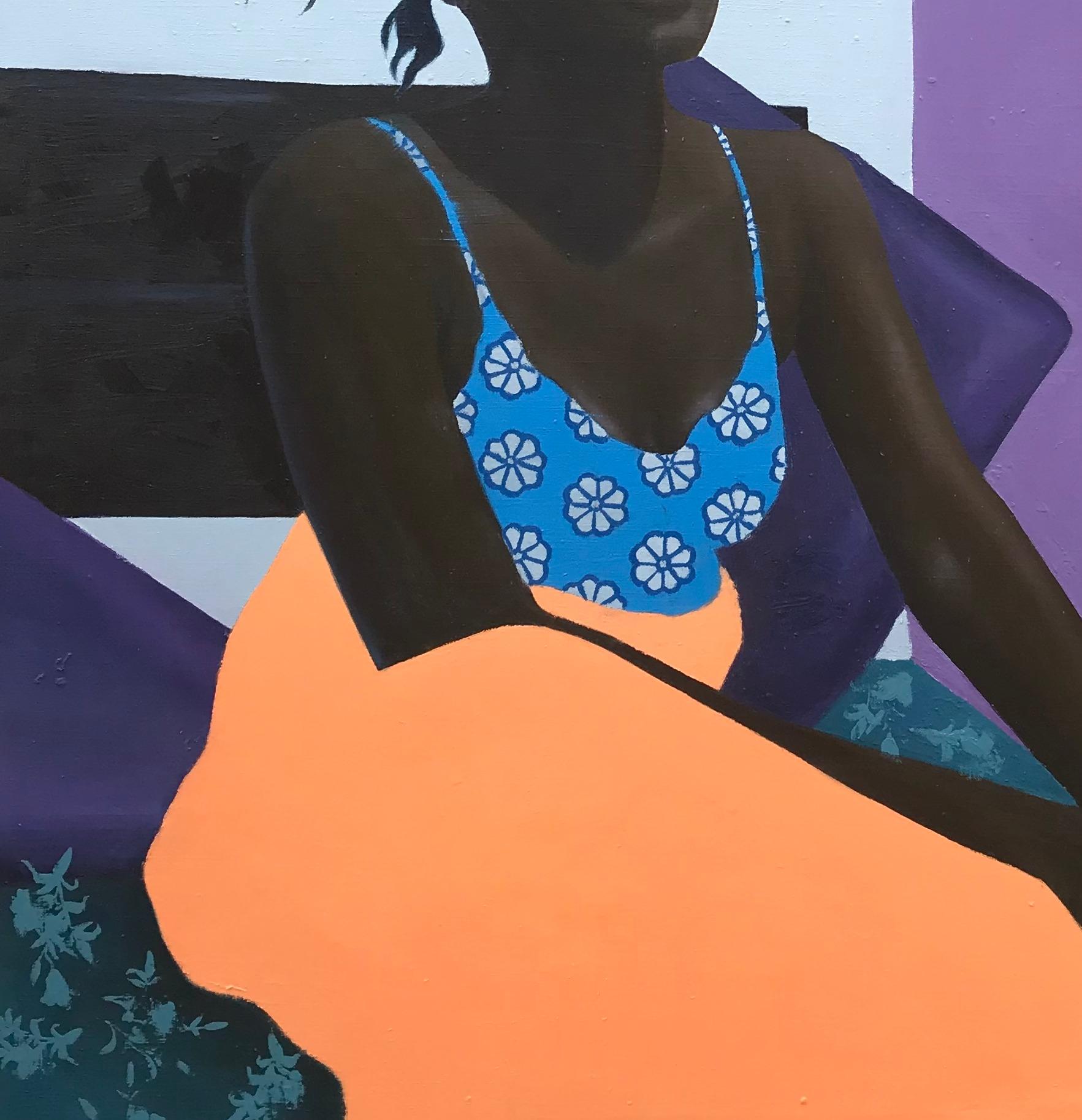 Sola con i miei pensieri - Figurative Painting Viola di Babatunde Adeogun