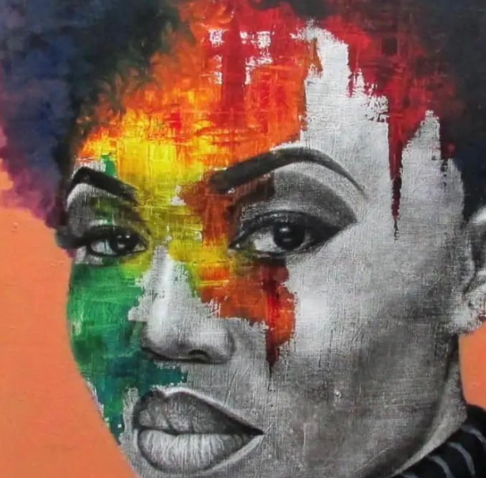 Oltre la bellezza - Figurative Painting Nero di Babatunde Adeogun