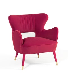 Babe Armchair in Fuchsia Cotton Velvet, Wood Lacquer & Polished Brass by Munna