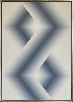 "Zarch" Babe Shapiro, Optical Art, Hard-Edge Silver Hexagons Stripes Pattern