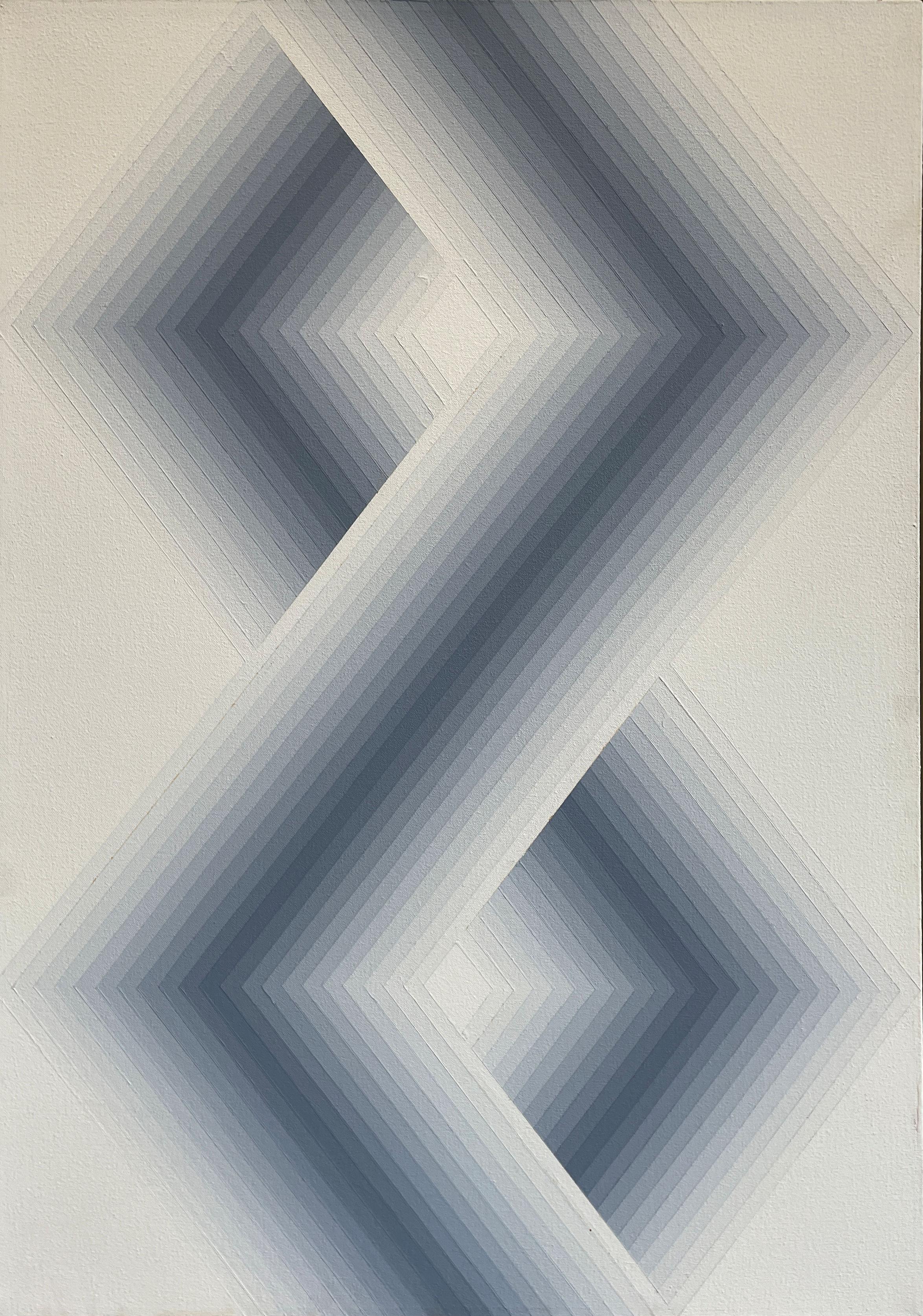 "Zarch, " Babe Shapiro, Art optique, motif hexagonal à rayures d'argent dur