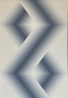 "Zarch" Babe Shapiro, Optical Art, Hard-Edge Silver Hexagons Stripes Pattern