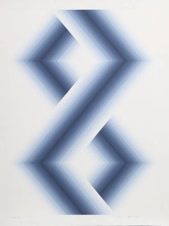 Hexagones bleus, sérigraphie géométrique abstraite de Babe Shapiro