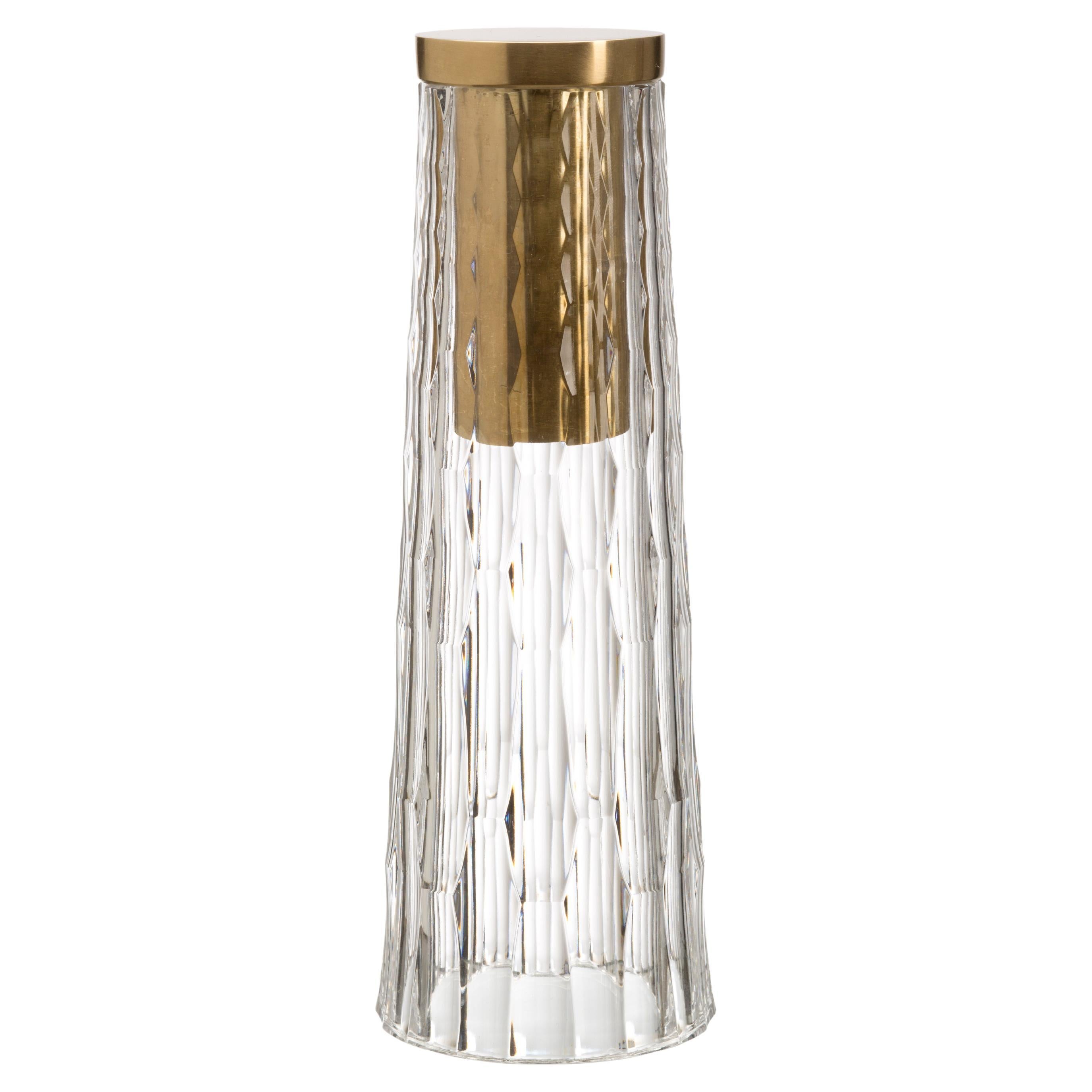 Art Deco Crystal Glass & Brass Cordless Table Lamp For Sale
