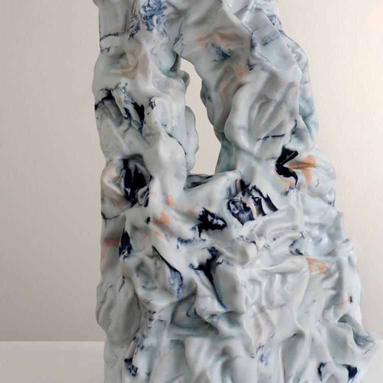 Babs Haenen, Windflower I white porcelain vase with blue and orange accents 2