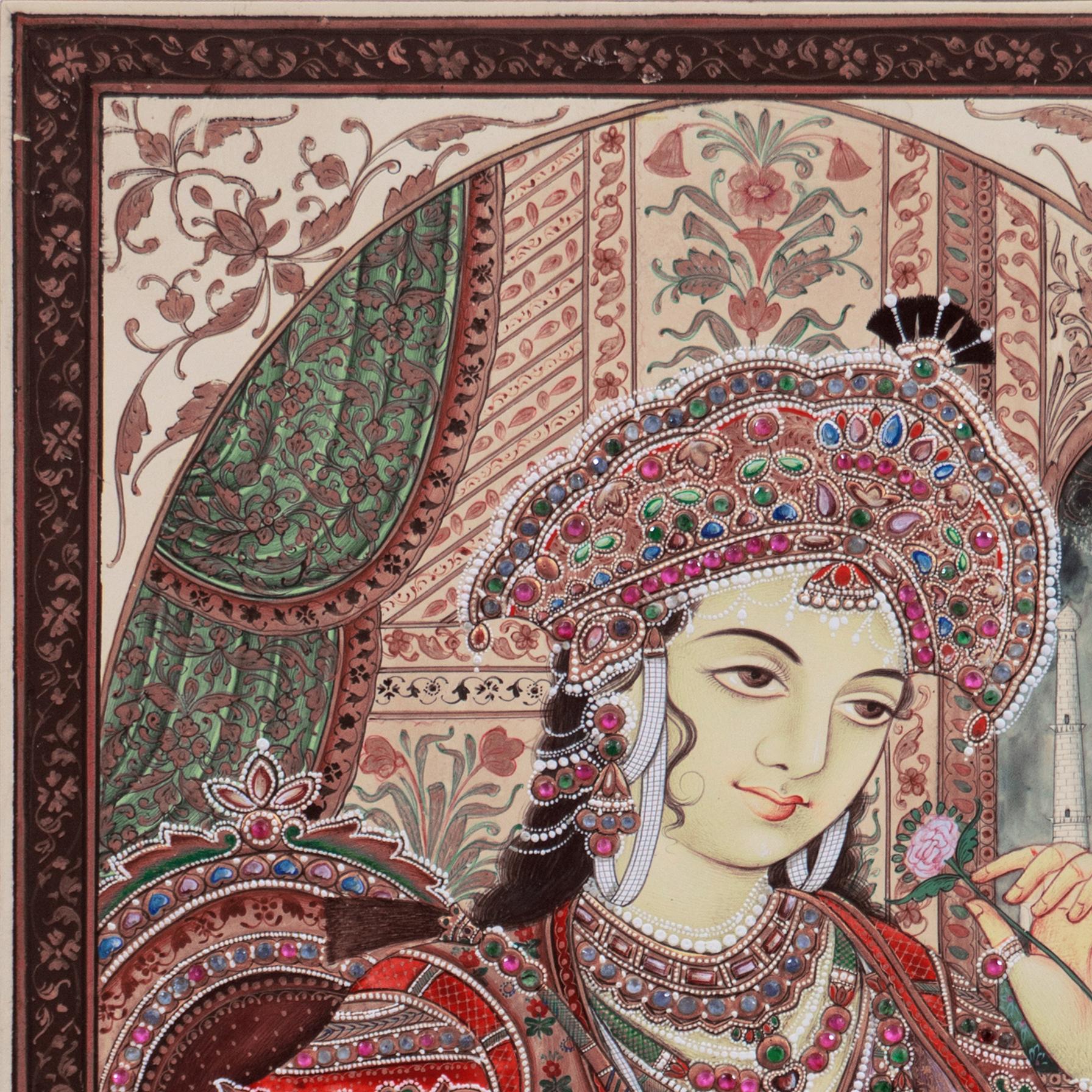 'Shah Jahan and Mumtaz Mahal', Double Portrait, Mughal, Miniature, Jaipur, India For Sale 4
