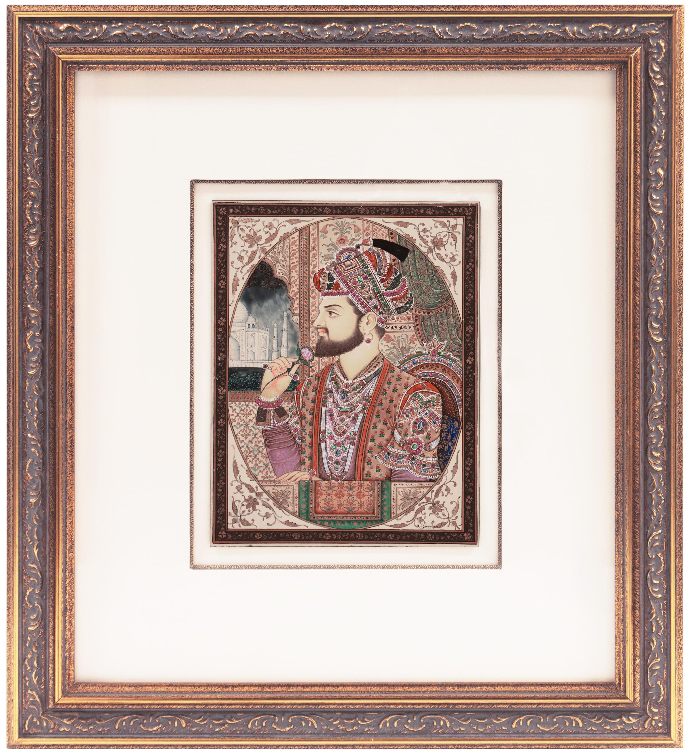 'Shah Jahan and Mumtaz Mahal', Double Portrait, Mughal, Miniature, Jaipur, India For Sale 6
