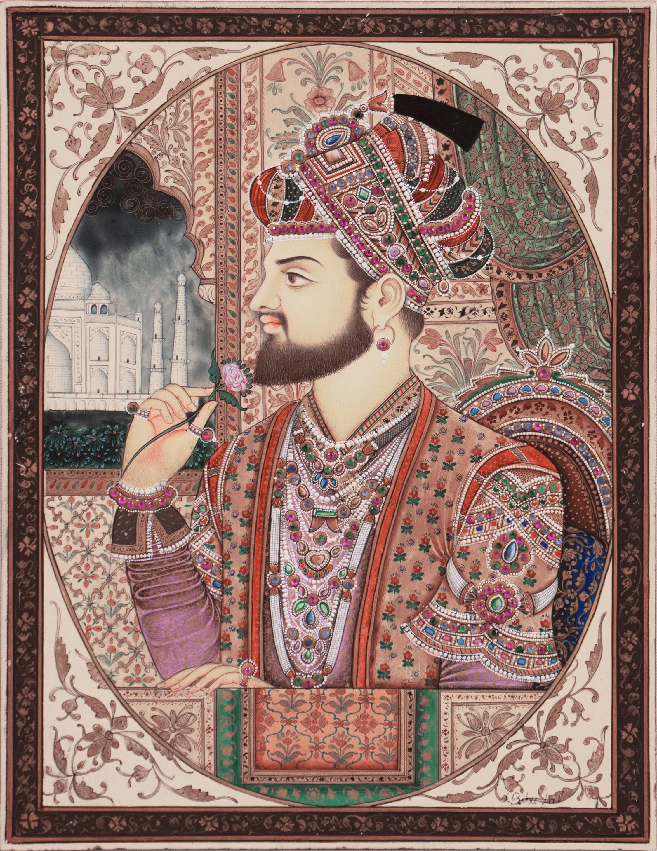 'Shah Jahan and Mumtaz Mahal', Double Portrait, Mughal, Miniature, Jaipur, India For Sale 7