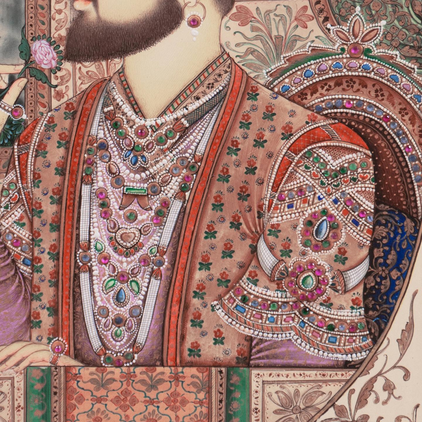 'Shah Jahan and Mumtaz Mahal', Double Portrait, Mughal, Miniature, Jaipur, India For Sale 8